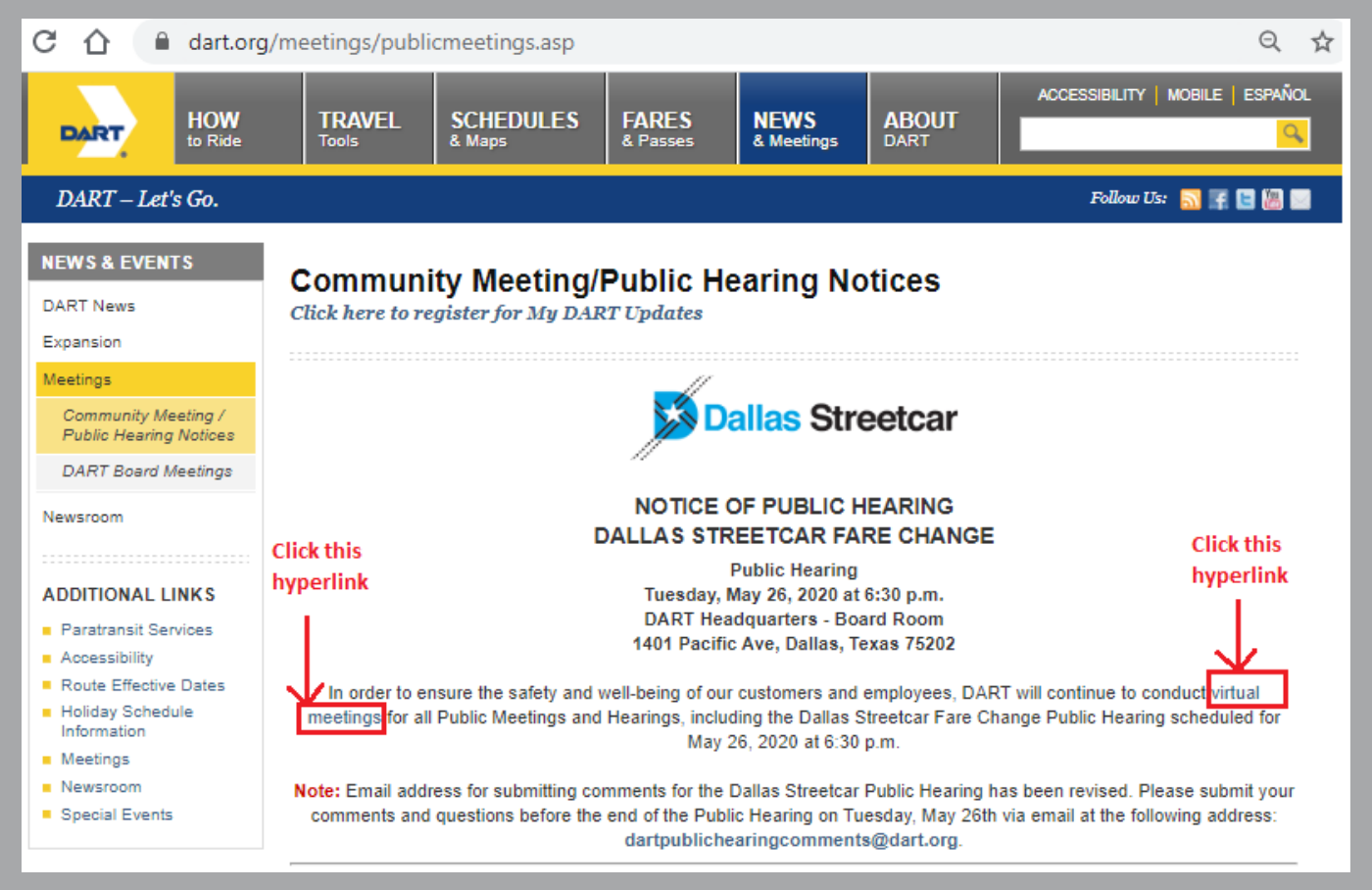 DART Public Meetings Page DART Public Meetings Page