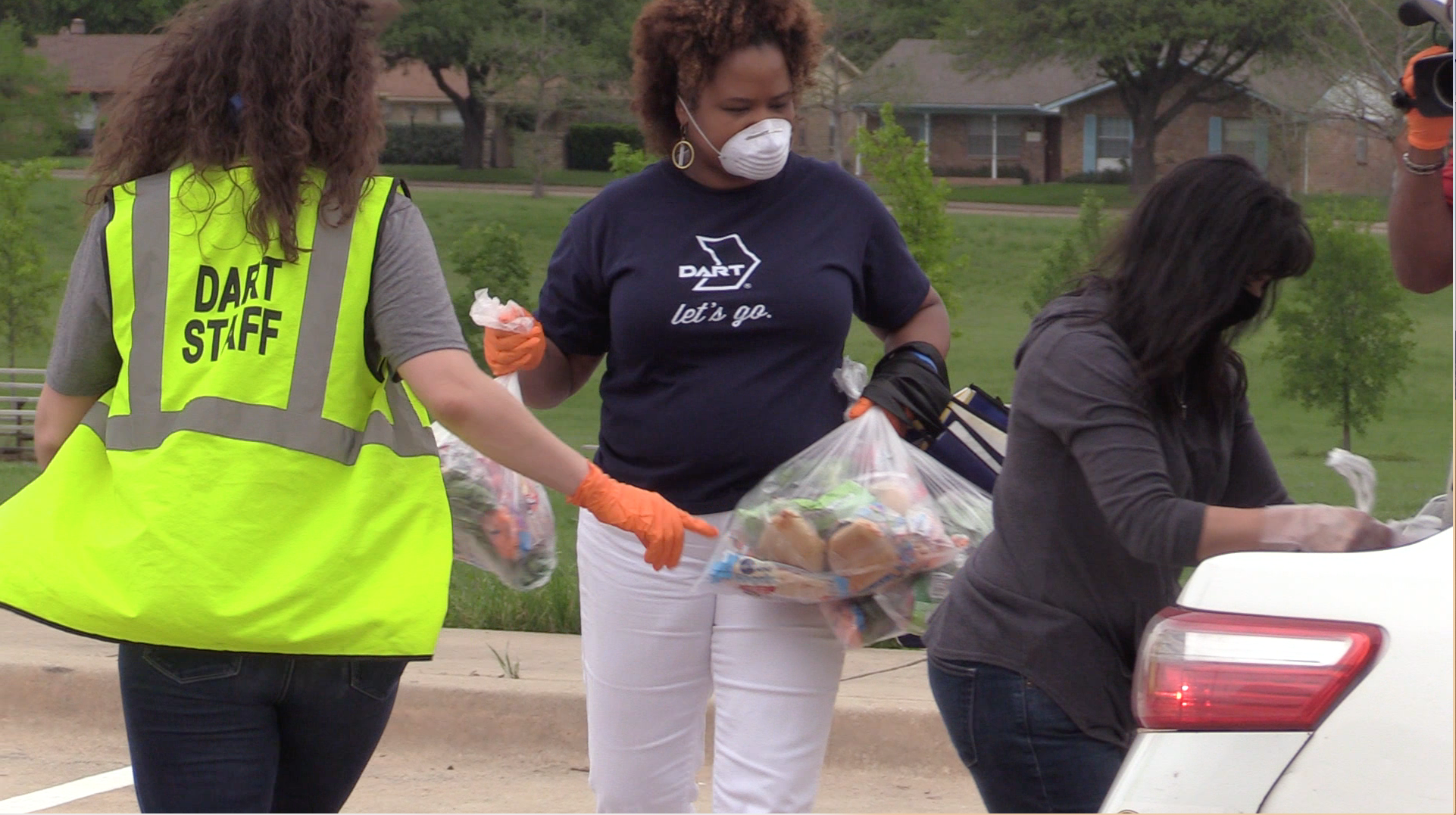 The first DART busload of food arrived for distribution at 11 a.m. Thursday, April 9, at Thurgood Marshall Recreation Center in Dallas.